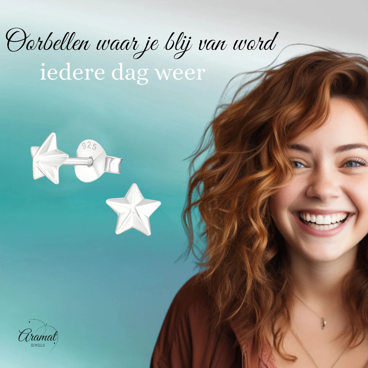 925 Sterling Zilveren 3D Sterretjes Oorknopjes 5mm