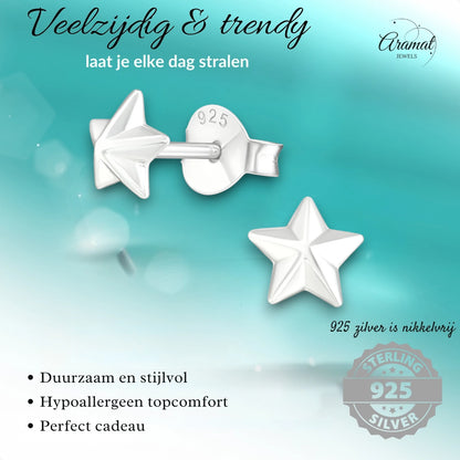 925 Sterling Zilveren 3D Sterretjes Oorknopjes 5mm