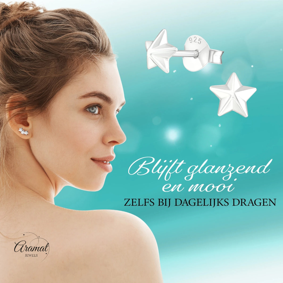 925 Sterling Zilveren 3D Sterretjes Oorknopjes 5mm