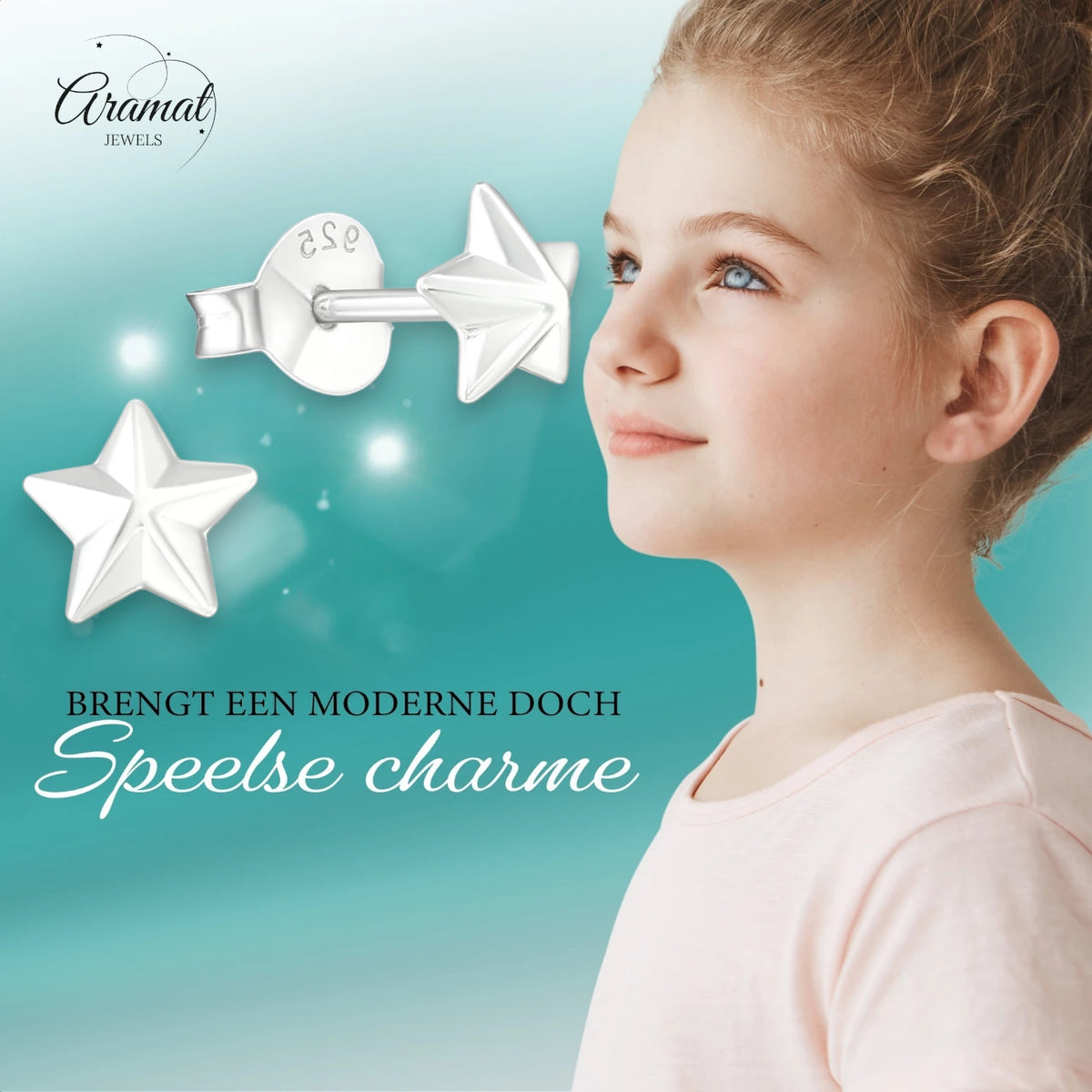 925 Sterling Zilveren 3D Sterretjes Oorknopjes 5mm