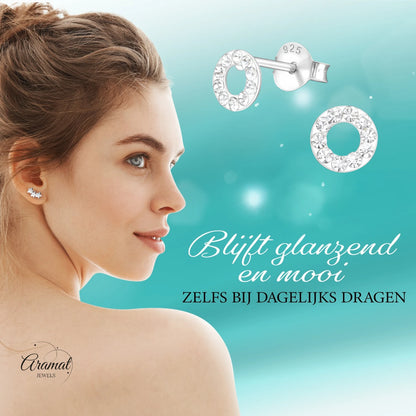 Open cirkel oorbellen zilver transparant kristal