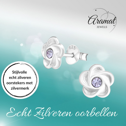 Boucles d'oreilles puces en argent en forme de fleur avec cristal lilas 7 mm