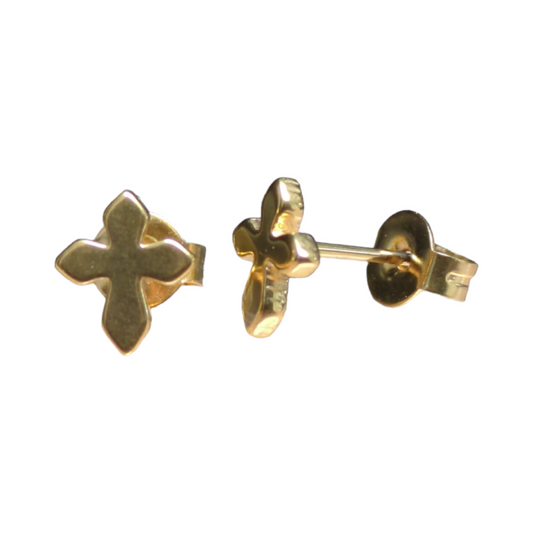 Boucles d'oreilles croix en acier – Couleur or – 8 x 7 mm