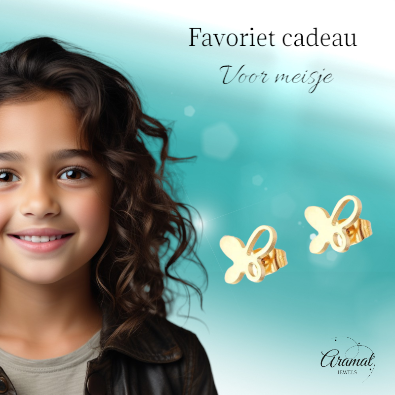 Boucles d'oreilles papillon couleur or 9x8 mm