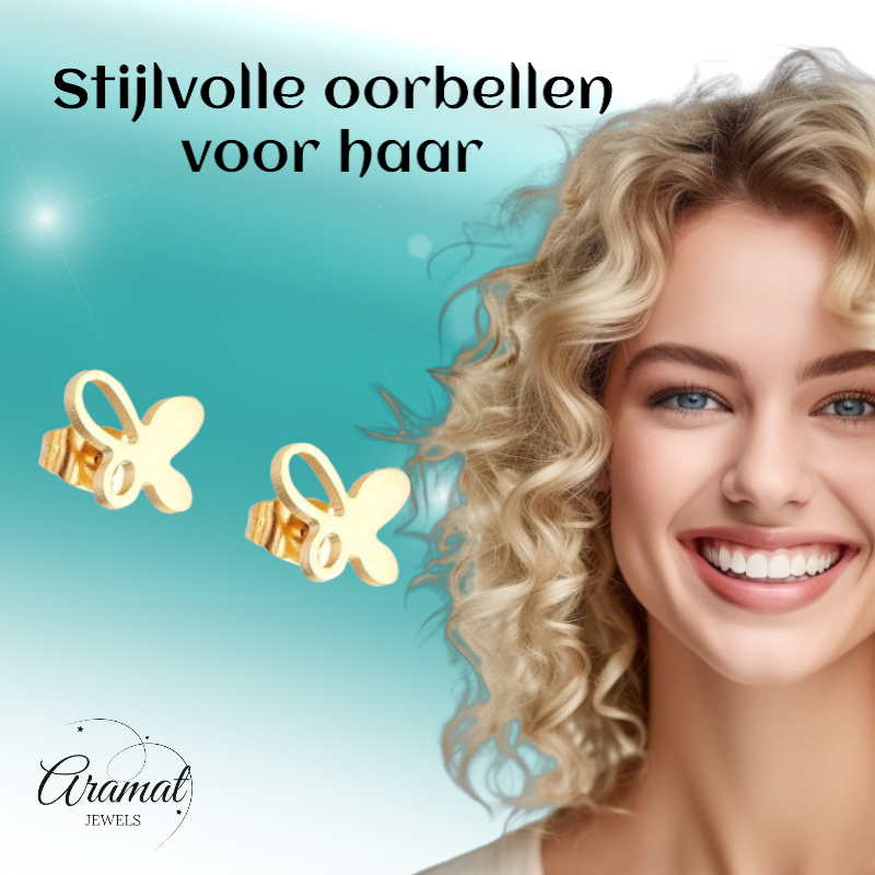 Boucles d'oreilles papillon couleur or 9x8 mm