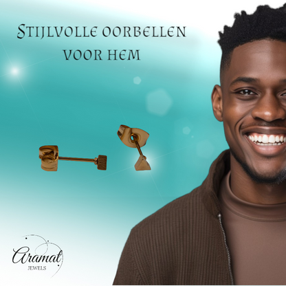 Stalen Oorbellen Driehoek Goudkleur – 3mm