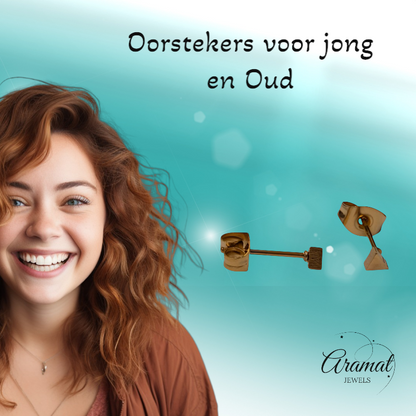 Stalen Oorbellen Driehoek Goudkleur – 3mm