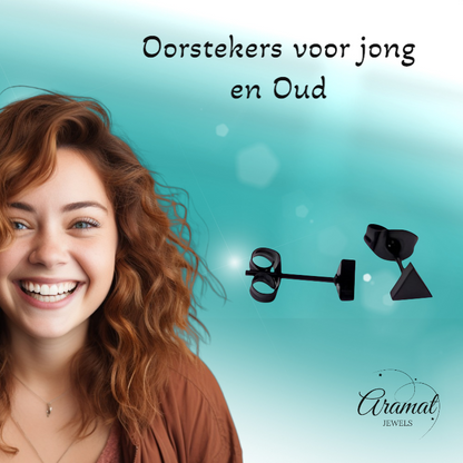 Stalen Oorbellen Driehoek Zwart – 5mm