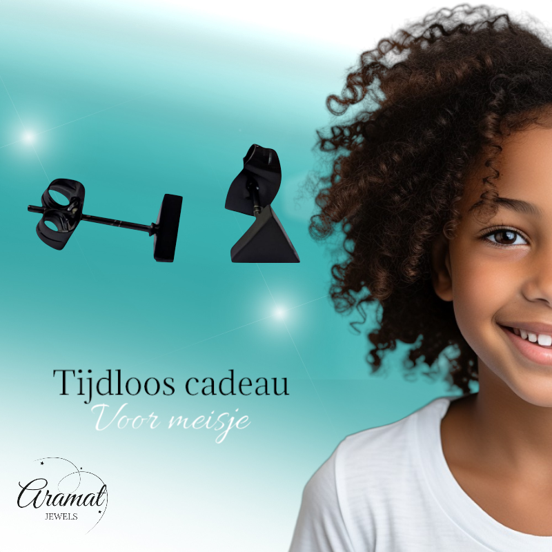 Boucles d'oreilles triangulaires en acier noir – 6 mm