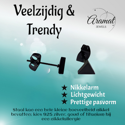 Boucles d'oreilles triangulaires en acier noir – 6 mm