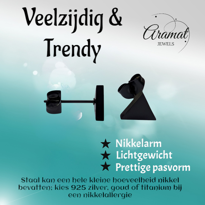 Boucles d'oreilles triangulaires en acier noir – 8 mm