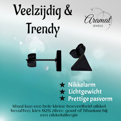 Boucles d'oreilles triangulaires en acier noir – 8 mm