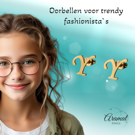 Boucles d'oreilles en acier inoxydable doré en forme de lettre Y – Initiale