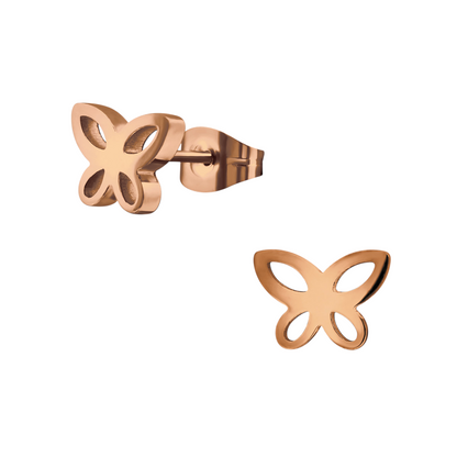 Boucles d'oreilles papillon en or rose – modèle ajouré 7 x 9 mm