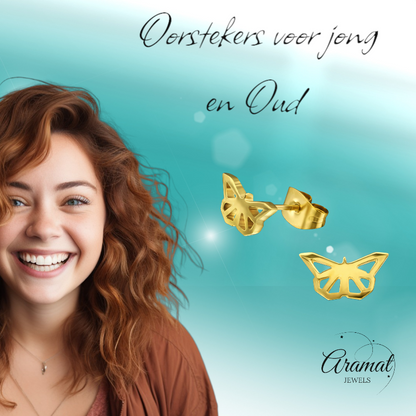 Boucles d'oreilles papillon en acier inoxydable couleur or – 5 x 10 mm