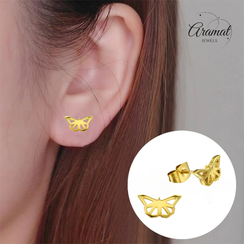 Boucles d'oreilles papillon en acier inoxydable couleur or – 5 x 10 mm