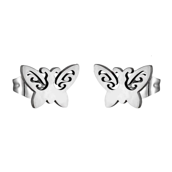 Boucles d'oreilles papillon en acier – ailes ouvertes 7 x 9 mm