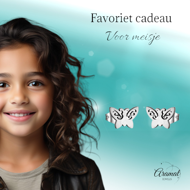 Boucles d'oreilles papillon en acier – ailes ouvertes 7 x 9 mm