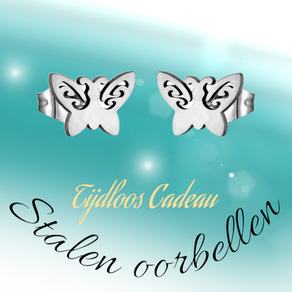 Boucles d'oreilles papillon en acier – ailes ouvertes 7 x 9 mm