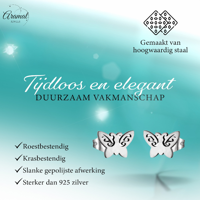 Boucles d'oreilles papillon en acier – ailes ouvertes 7 x 9 mm