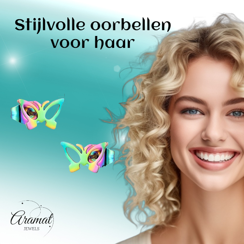 Boucles d'oreilles papillon en acier multicolore – 6 x 10 mm ouvertes