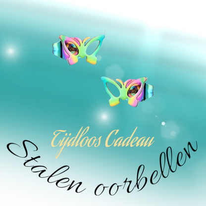 Boucles d'oreilles papillon en acier multicolore – 6 x 10 mm ouvertes