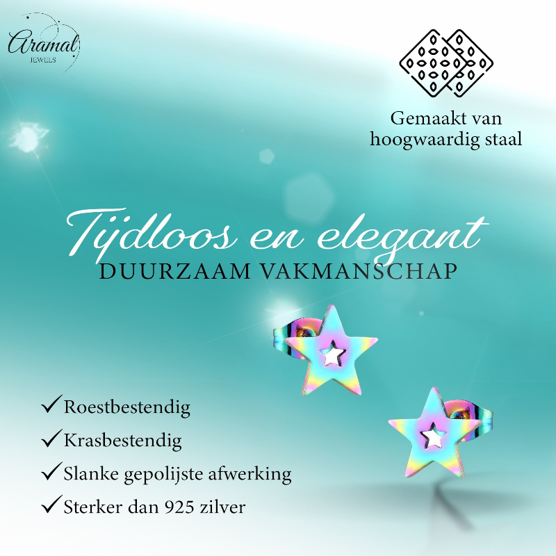 Boucles d'oreilles puces en forme d'étoile, acier multicolore – 9 mm, modèle unique