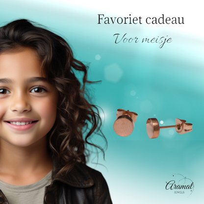 Puces d'oreilles rondes couleur rose, acier inoxydable, 6 mm