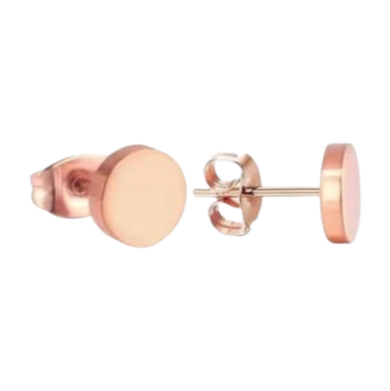 Puces d'oreilles rondes couleur rose, acier inoxydable 8 mm