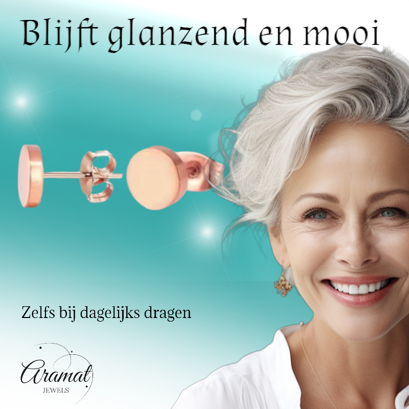 Puces d'oreilles rondes couleur rose, acier inoxydable 8 mm