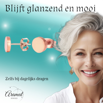 Puces d'oreilles rondes couleur rose, acier inoxydable 8 mm