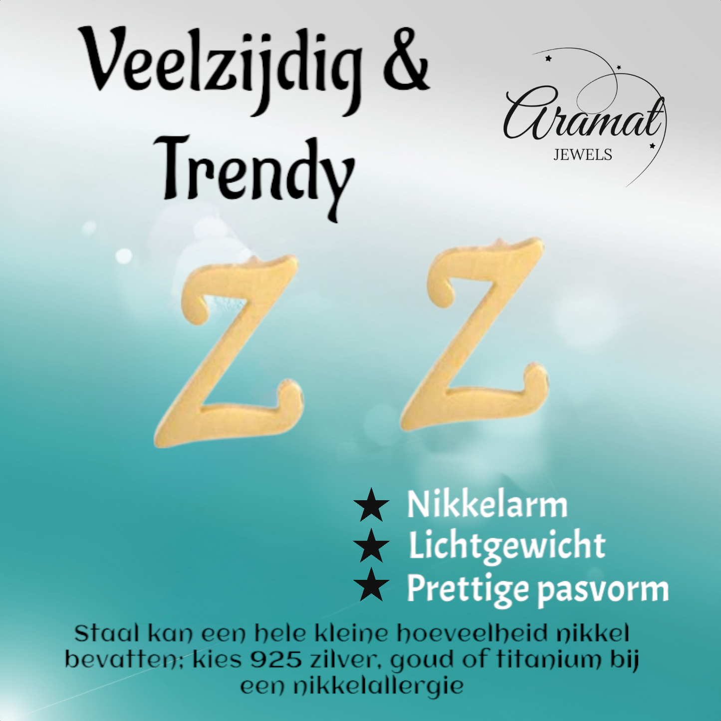 RVS Letter Z Oorbellen Goudkleurig – Initiaal