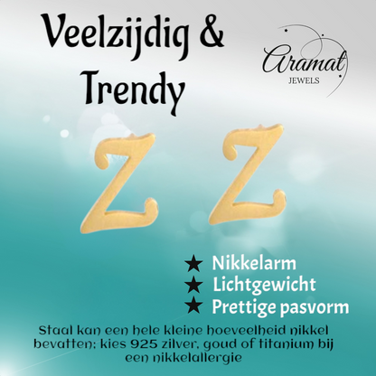 RVS Letter Z Oorbellen Goudkleurig – Initiaal