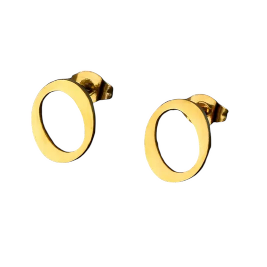 Boucles d'oreilles puces en acier inoxydable en forme de lettre O, couleur or