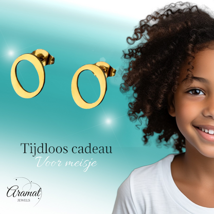RVS letter O oorstekers goudkleurig