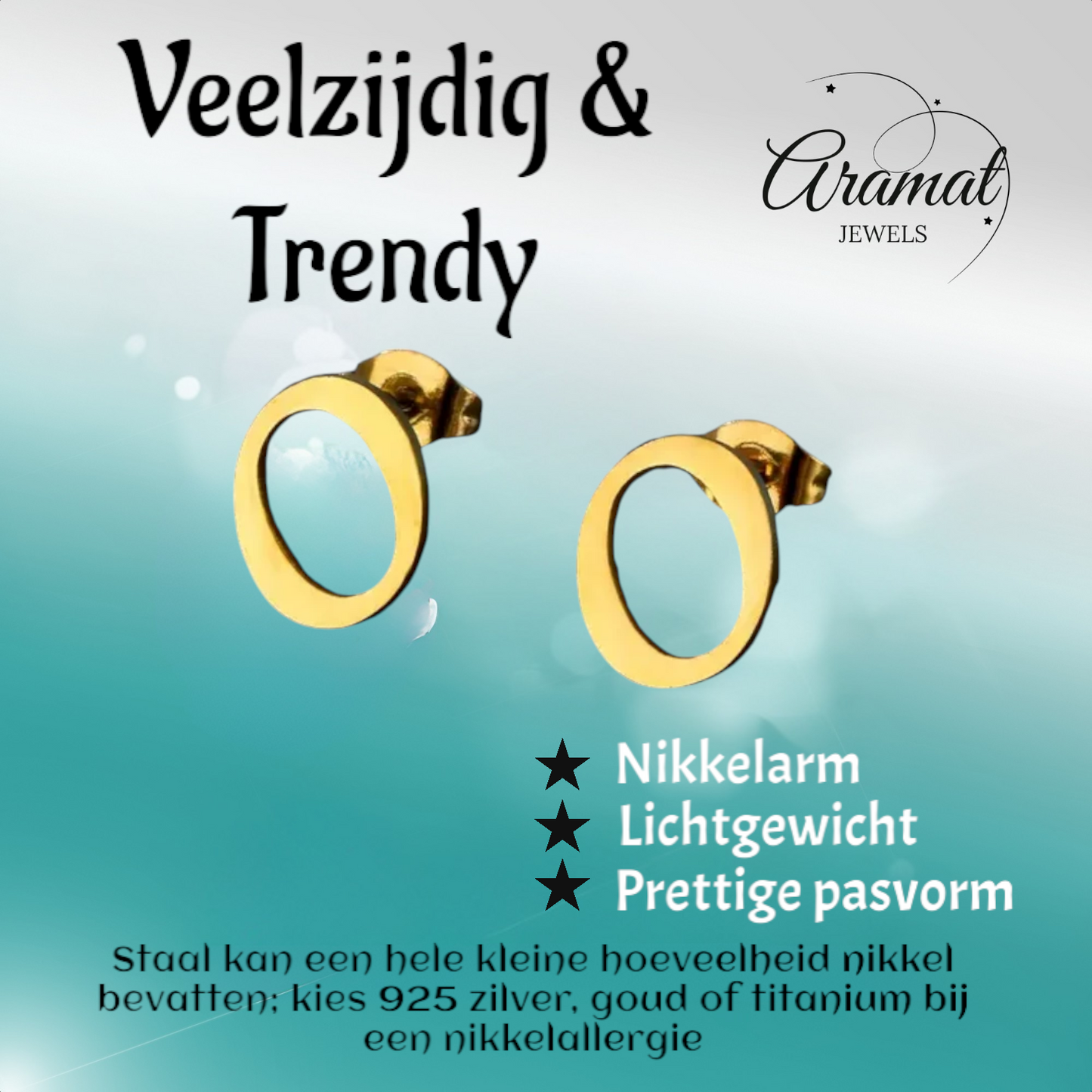 RVS letter O oorstekers goudkleurig