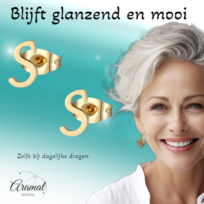 RVS Oorbellen Letter S – Goudkleurig – 10 mm