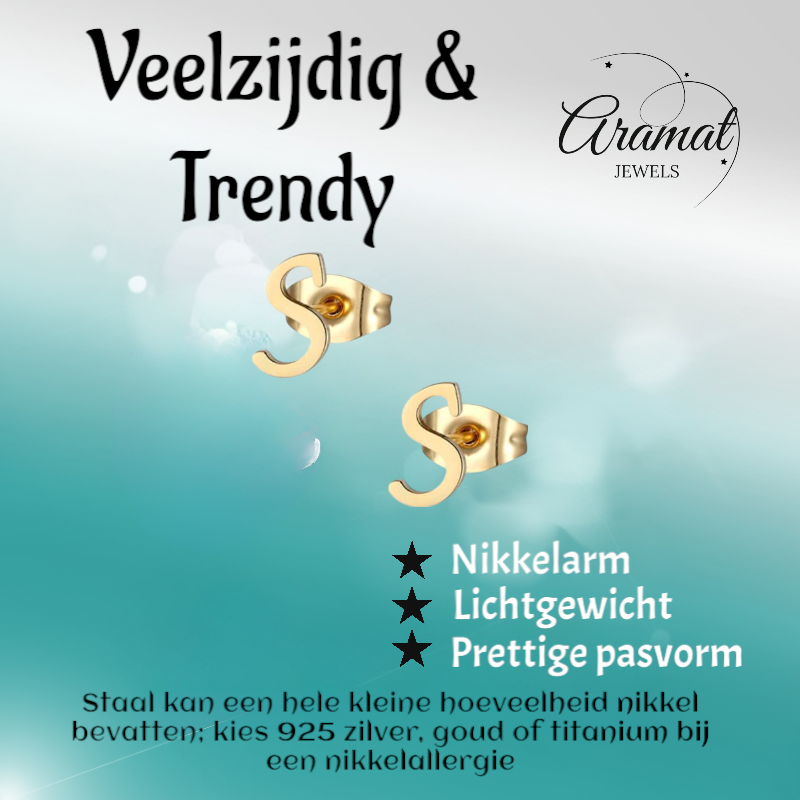 RVS Oorbellen Letter S – Goudkleurig – 10 mm
