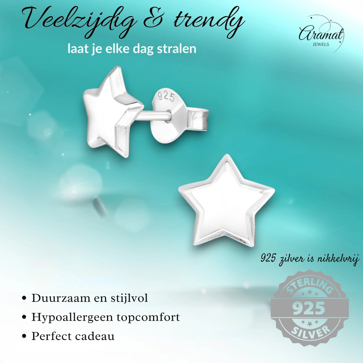 925 Sterling Zilveren Sterretjes Oorknopjes 8mm – Hoogglans Gepolijst