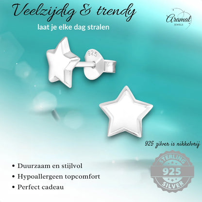 925 Sterling Zilveren Sterretjes Oorknopjes 8mm – Hoogglans Gepolijst