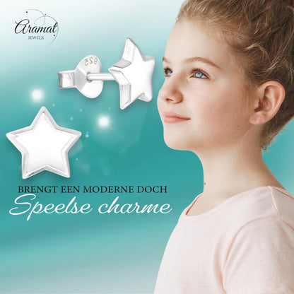 925 Sterling Zilveren Sterretjes Oorknopjes 8mm – Hoogglans Gepolijst