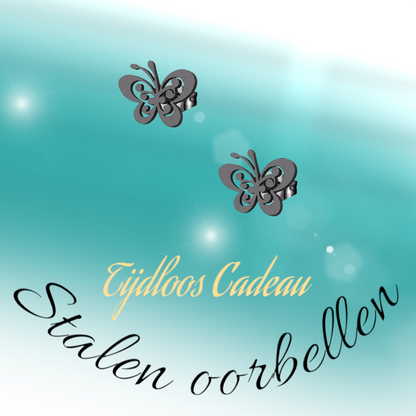 Boucles d'oreilles papillon noires en acier – ailes ouvertes 8 x 10 mm