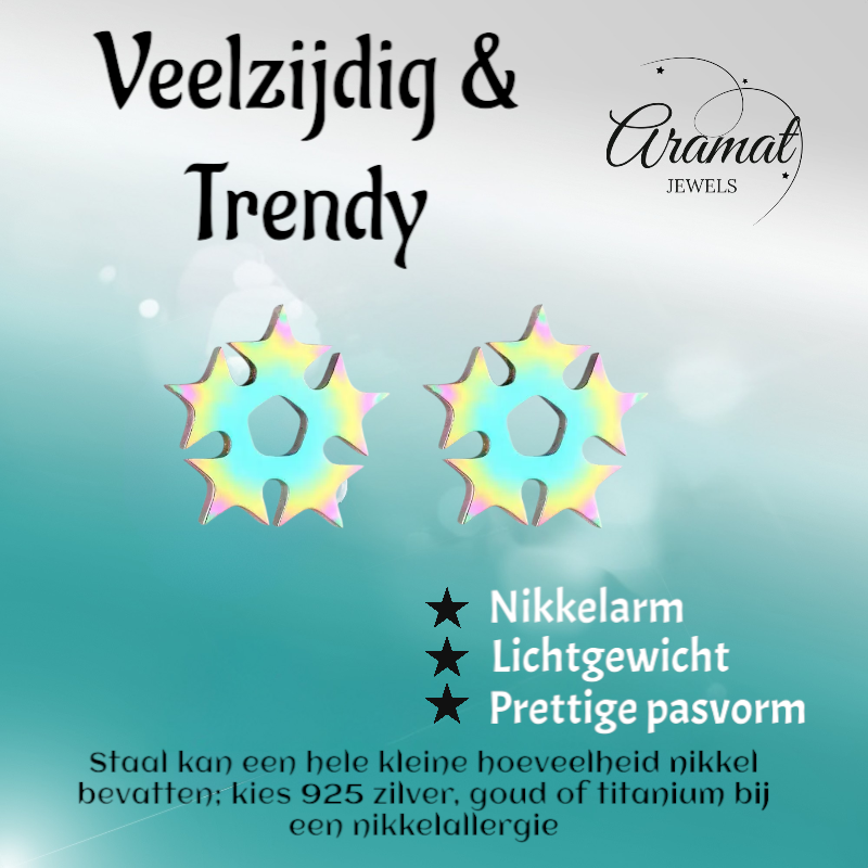 Boucles d'oreilles puces cercle d'étoiles multicolores – 9 mm