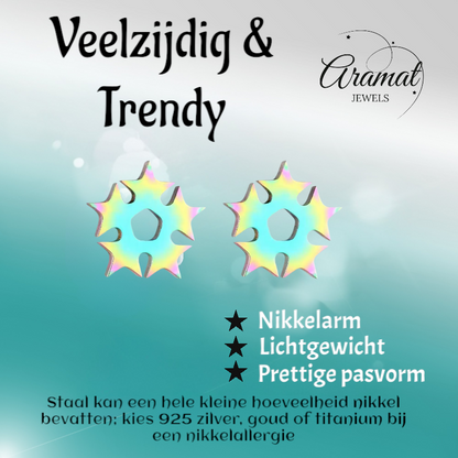 Boucles d'oreilles puces cercle d'étoiles multicolores – 9 mm