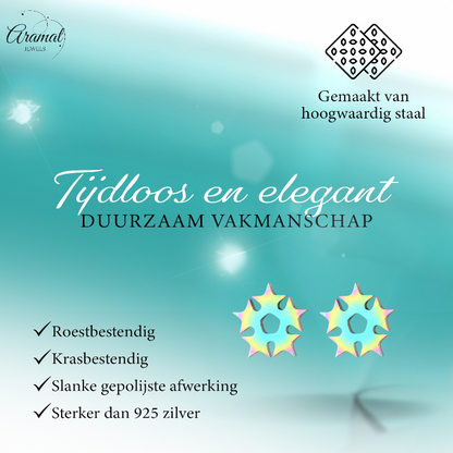 Boucles d'oreilles puces cercle d'étoiles multicolores – 9 mm