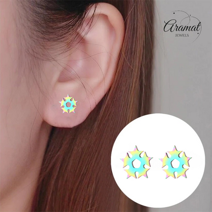 Boucles d'oreilles puces cercle d'étoiles multicolores – 9 mm