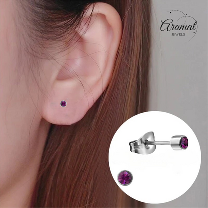Boucles d'oreilles puces en cristal lavande mini – acier inoxydable 3 mm