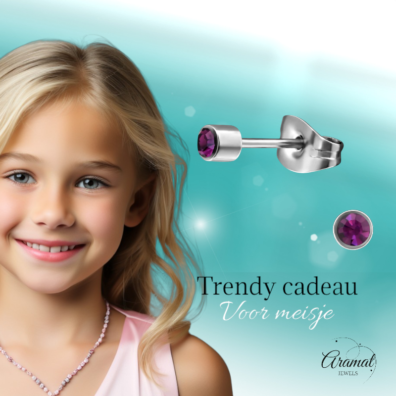 Boucles d'oreilles puces en cristal lavande mini – acier inoxydable 3 mm