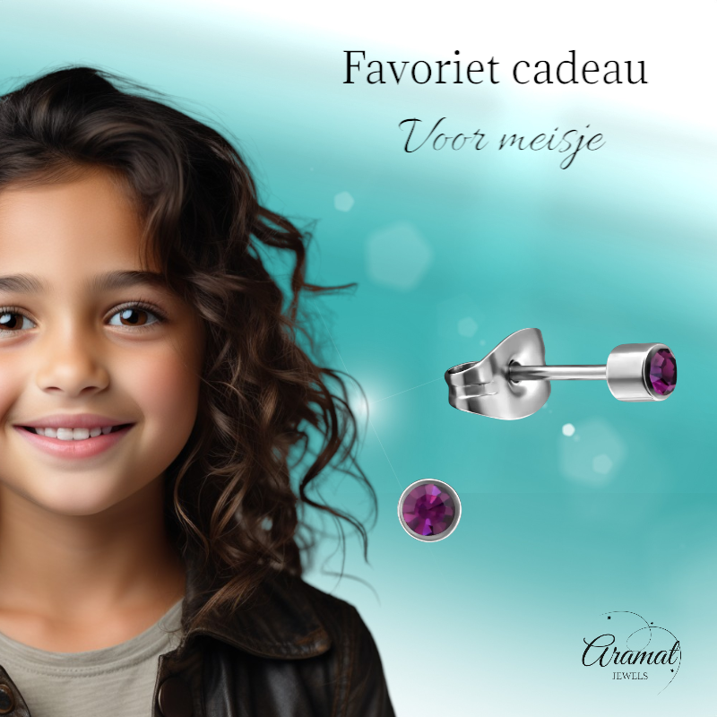 Boucles d'oreilles puces en cristal lavande mini – acier inoxydable 3 mm