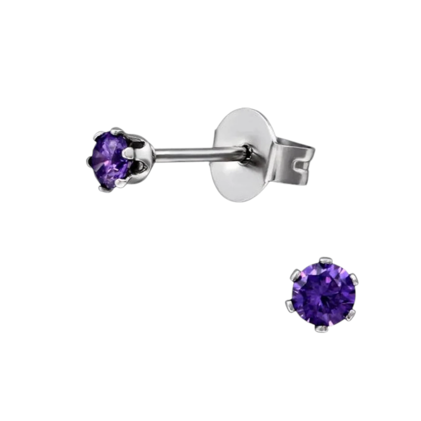 Boucles d'oreilles en zircon violet – Acier inoxydable 3 mm